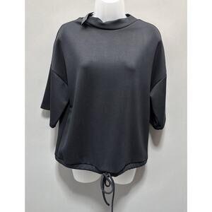 Ariella Top Women’s Black Tie Front Mock Neck Athletic Yoga Running Casual S New